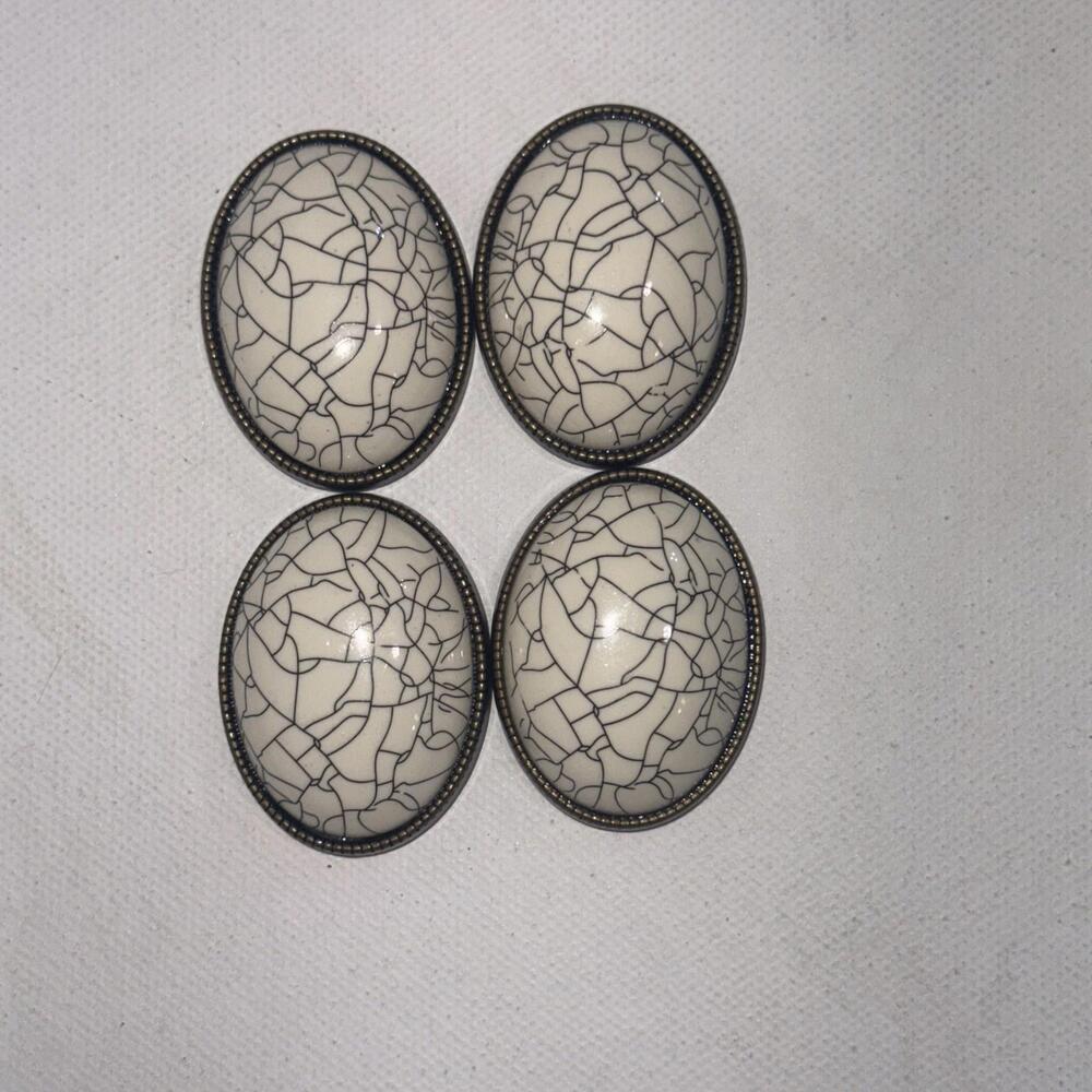 4 Statement Piece Craft‎ White Crackle Glazed Ornament Medallion Pendant Beads
